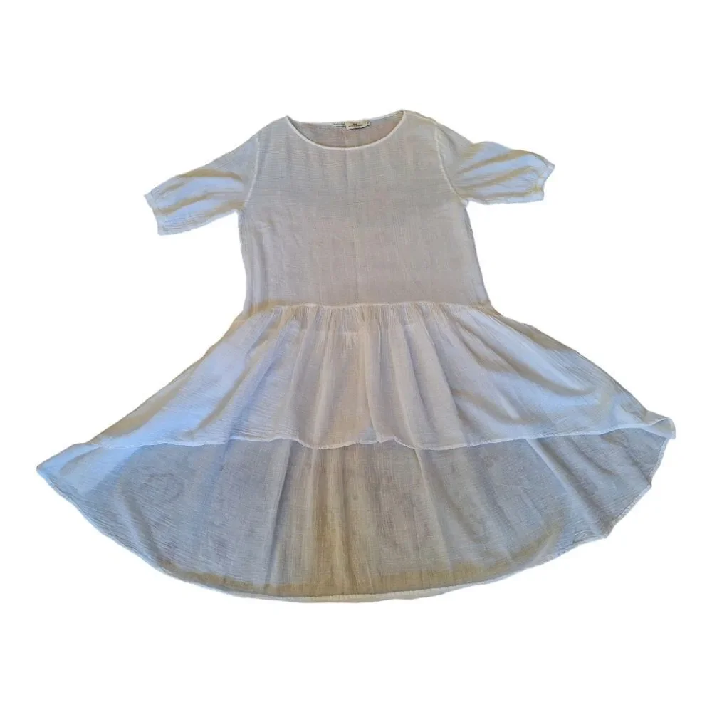 Vineyard Vines White Cotton Gauze High Low Ruffle Dress Made in Italy Oversize S